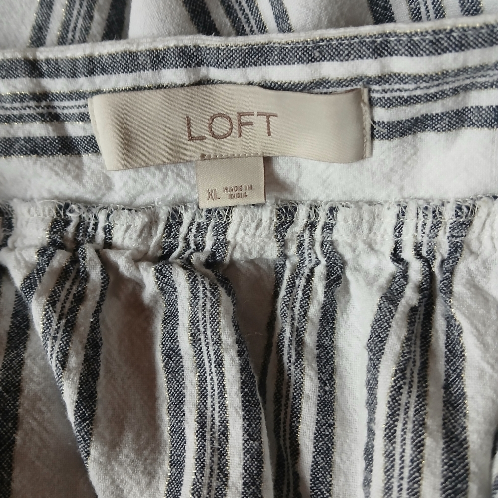 LOFT Black & White Striped Flutter Sleeve Blouse XL - Picture 7 of 8